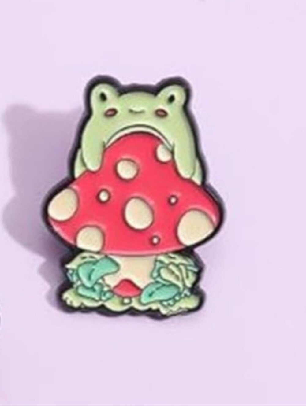 Green Frog on Red Mushroom Enamel Pin - Kids Accessories